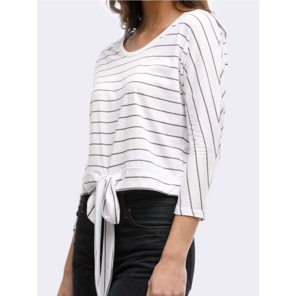 ABLE Fiorella Striped Tie Front Pima Cotton Top Womens Large